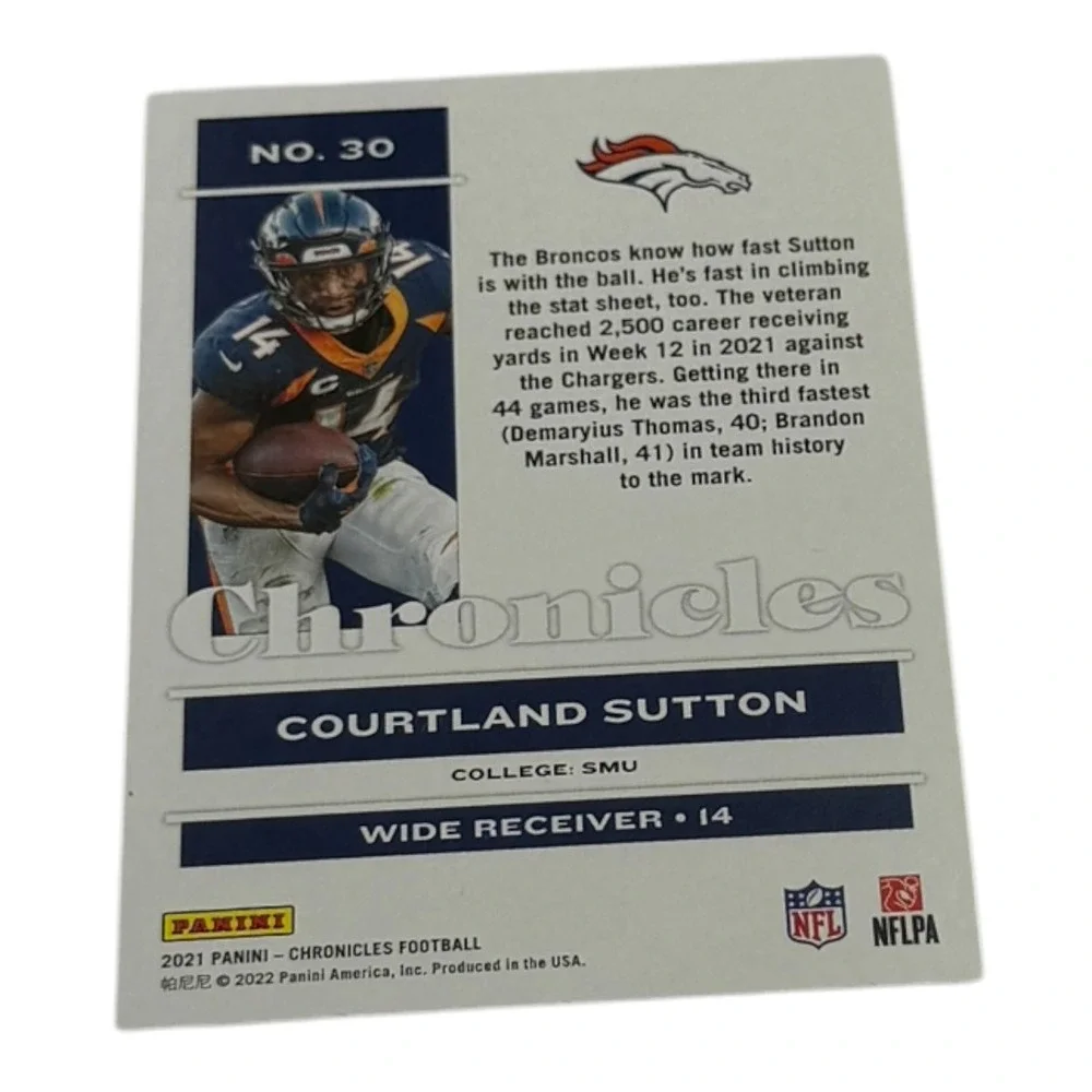 2021 Panini Chronicles Football Courtland Sutton No 30 Denver Broncos WR Card